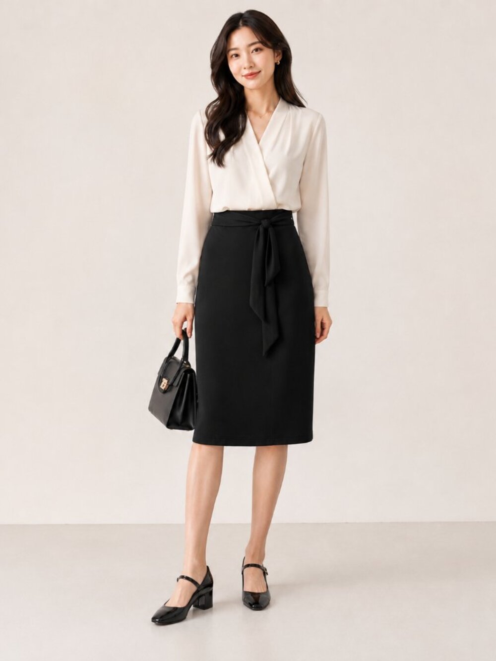 NWT Halogen Black Tie Front Straight Midi Skirt Size 1